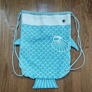 H&M blue fish fishy backpack bag tote swim kids Camp summer string bag